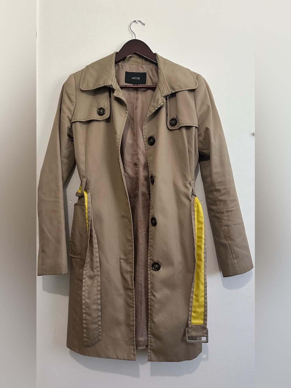 Jacob Tan Trench Coat with Yellow Trim